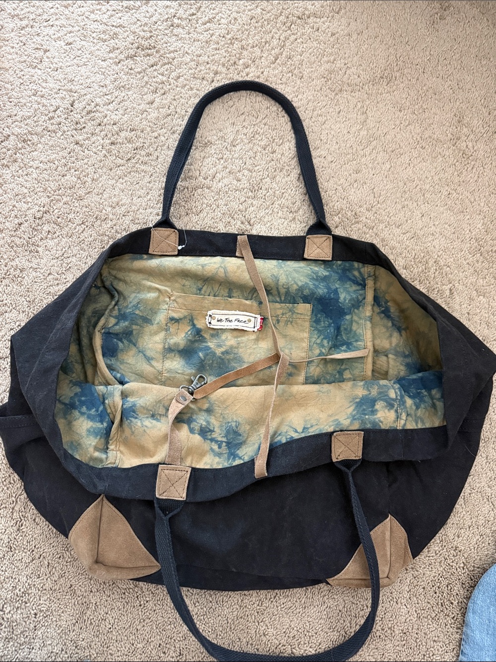 We The Free Canvas Weekender Tote Bag in Black with Tan Accents